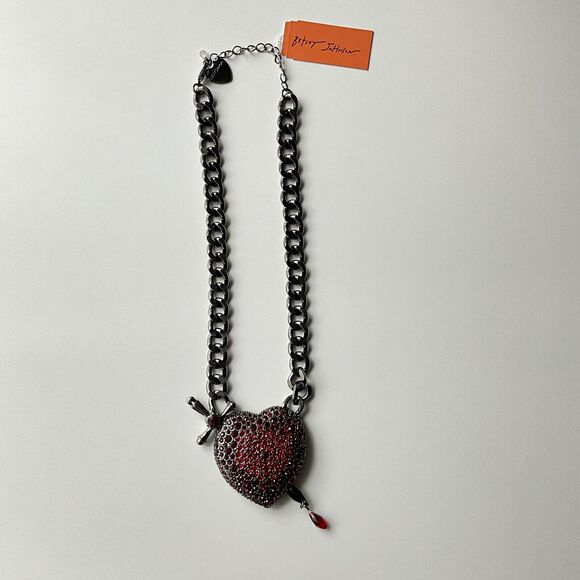 Betsey Johnson Red Rhinestone Arrow Through The Heart Cupid Necklace - Picture 4 of 11